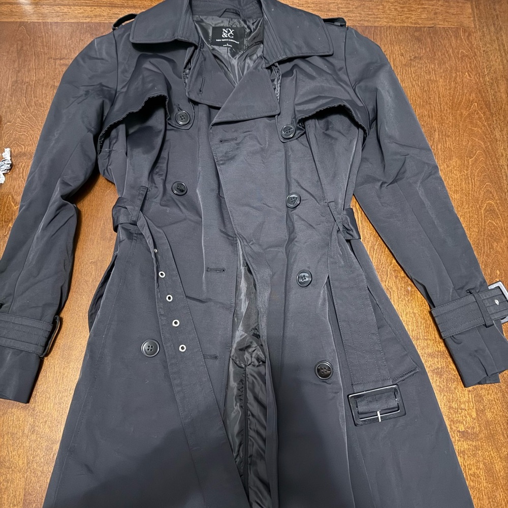 Two(!) NY&Co Double-Breasted Trench Coats - Black & Maroon
